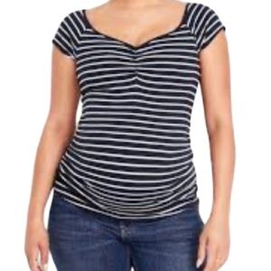 Old Navy Maternity NWT Ribbed Striped Top Navy White Cinch Front V-Neck Size M
